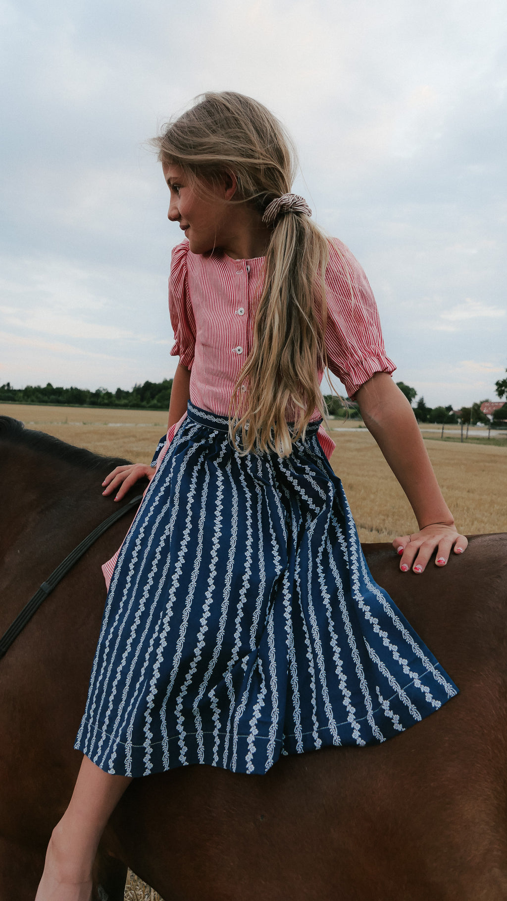 Dirndl ROYA TIMELESS Kirschrot Streifen x Blau