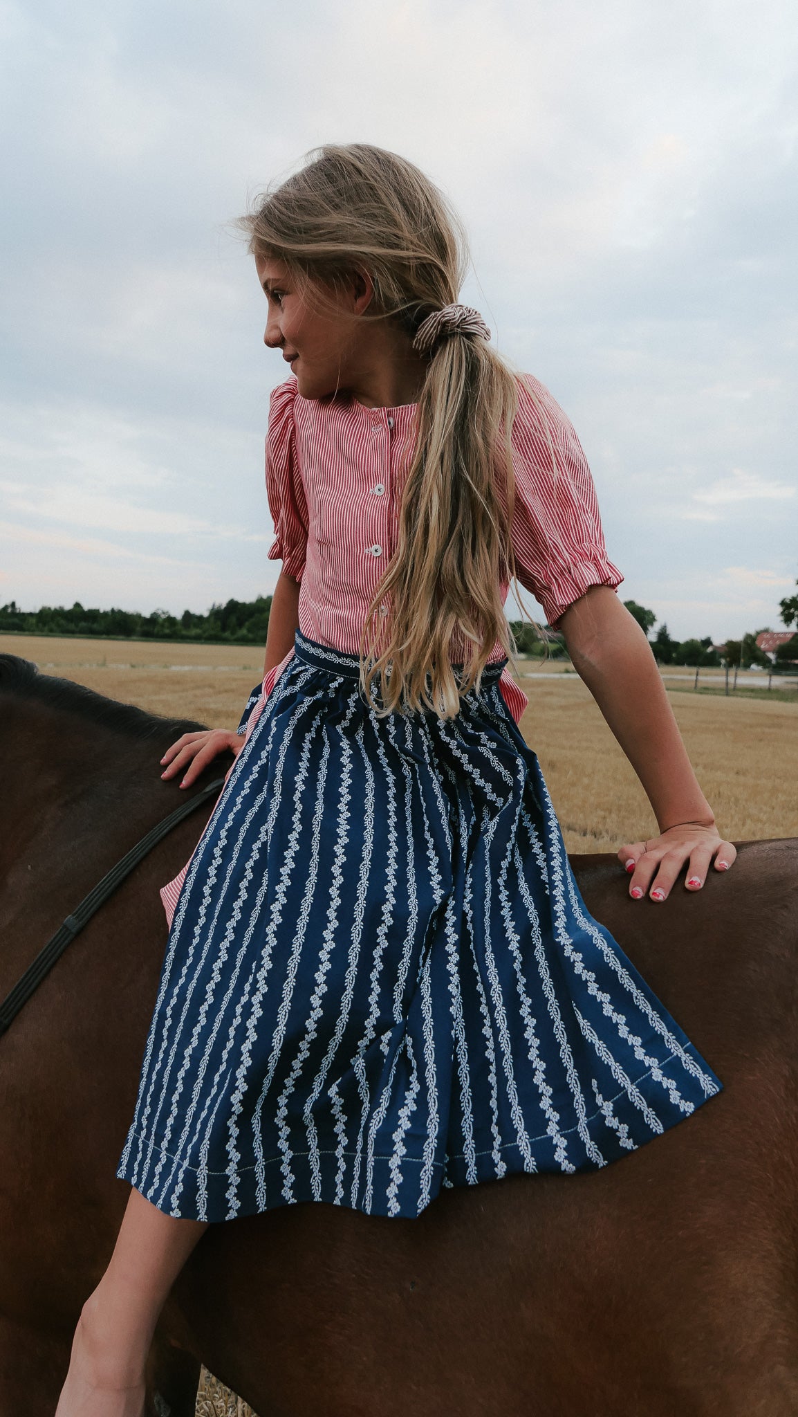 Dirndl ROYA TIMELESS Kirschrot Streifen x Blau
